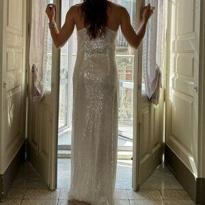 12th Tribe Gardenia White Sequin Maxi Dress Size SS